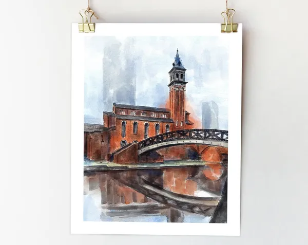 Manchester Canal Watercolor Sketch Travel Poster