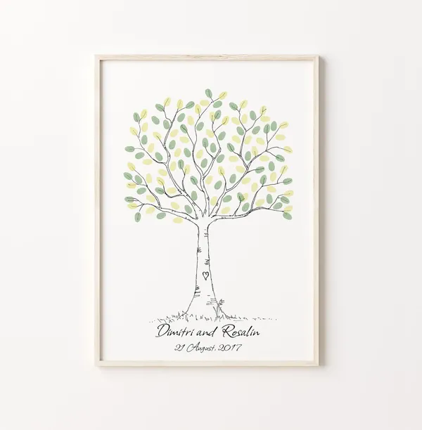 Wedding Fingerprint Tree Guest Book, Custom Sketch Art Print