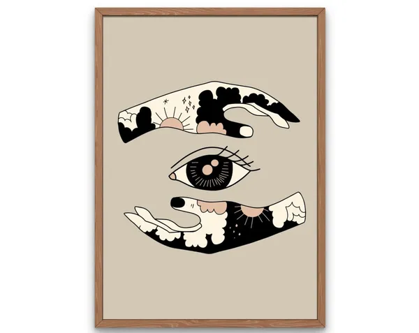 Boho Hands Abstract Sun, Clouds and Evil Eye Art Print