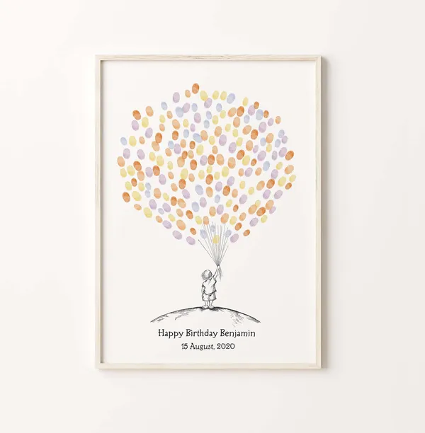 Baby Boy Sketch Guest Book, Fingerprint Balloon Art Print