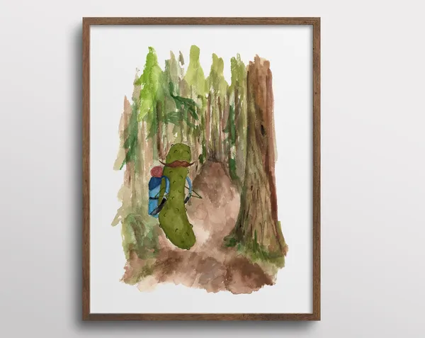 Whimsical Pickle Hiking Through The Forest Art Print