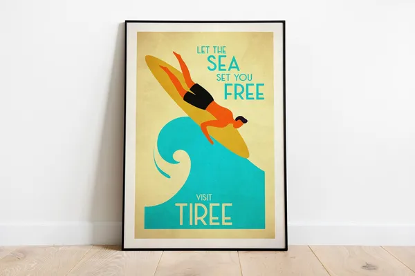 Tiree Surfing Vintage Travel Poster Art Print