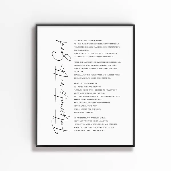 Footprints In The Sand Christian Poem Art Print