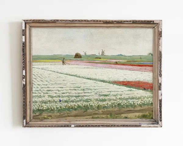 Vintage Tulip Garden Oil Painting, Spring Art Print