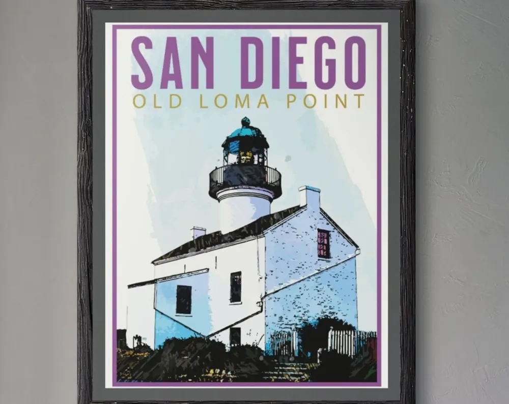 San Diego Vintage Travel Poster, Old Loma Lighthouse