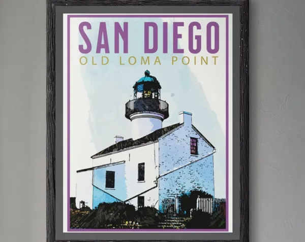 San Diego Vintage Travel Poster, Old Loma Lighthouse