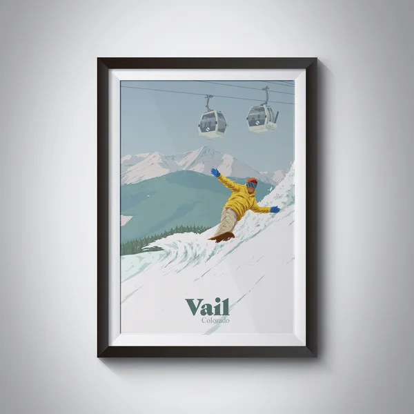 Vail Colorado Snowboarding Travel Poster, Rocky Mountains