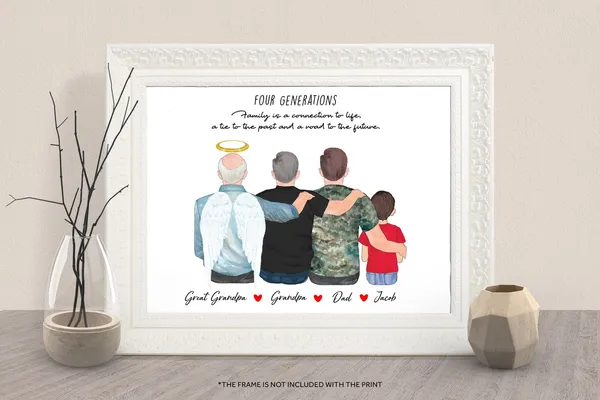 Custom Father Son 4 Generations Father's Day Art Print