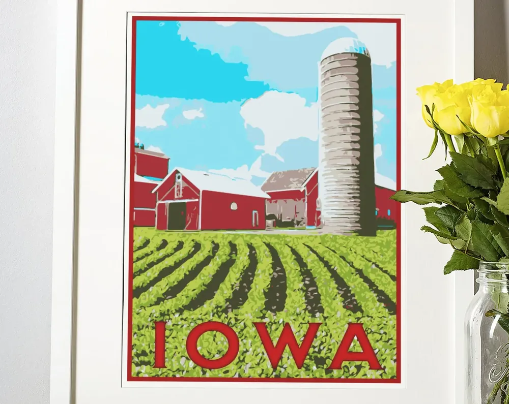 Iowa Vintage Travel Poster, State Souvenir Art Print