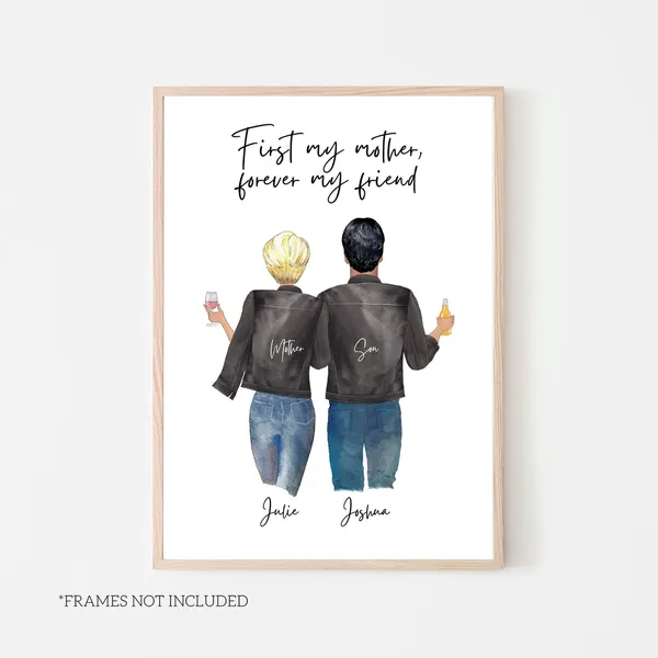 Mother and Son Art Print, Personalized Mum Gift