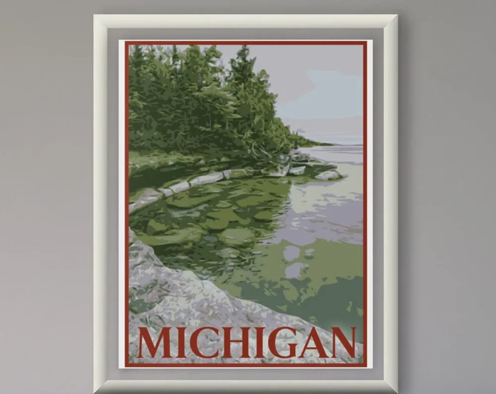 Michigan Vintage Travel Poster, State Souvenir Art Print