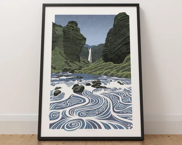 Iceland Kvernufoss Waterfall, Scandinavian Travel Poster