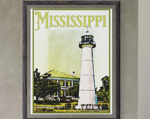 Mississippi Vintage Travel Poster, State Souvenir Art Print