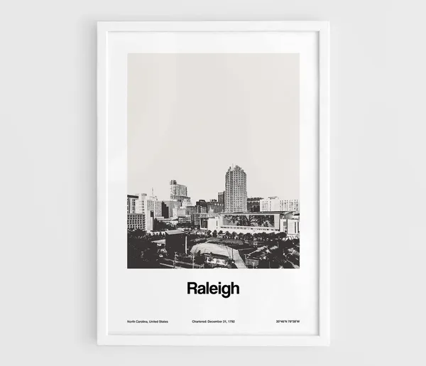 Raleigh NC Skyline Poster, Minimalist City Print
