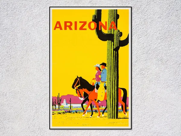 Vintage Arizona Travel Poster, Southwest Desert Art Print