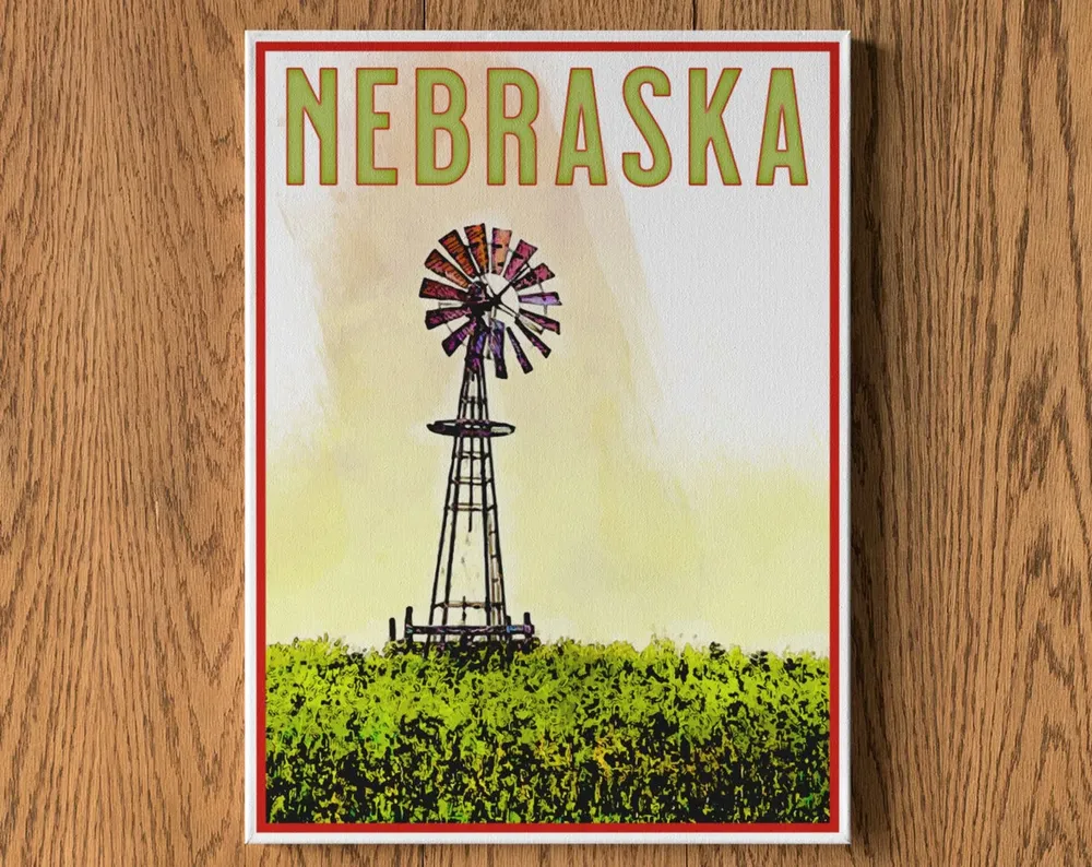 Nebraska Vintage Travel Poster, State Souvenir Print