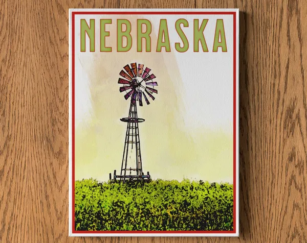 Nebraska Vintage Travel Poster, State Souvenir Print