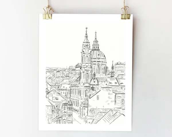 Prague Ink Drawing Art Print, Czech Republic