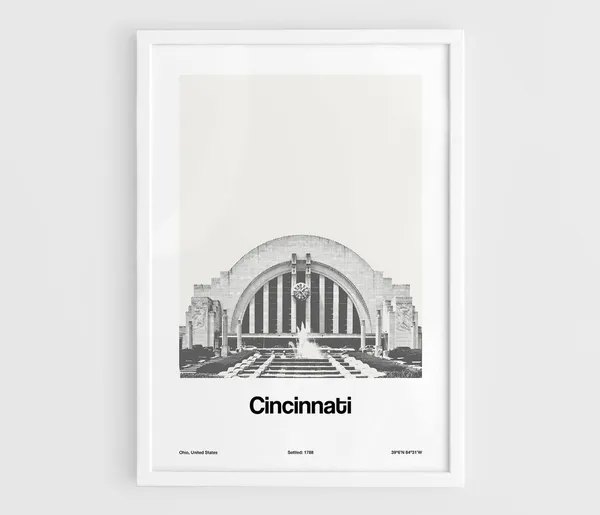 Cincinnati Poster, Minimalist Downtown Ohio Art Print