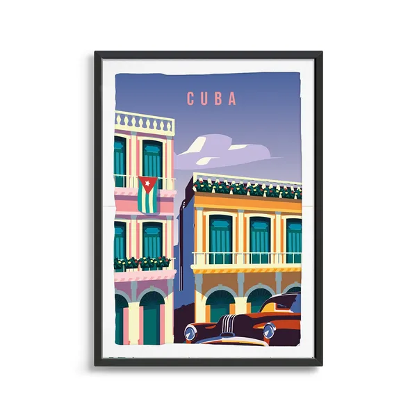 Cuba Travel Poster, Country City Wall Art Print