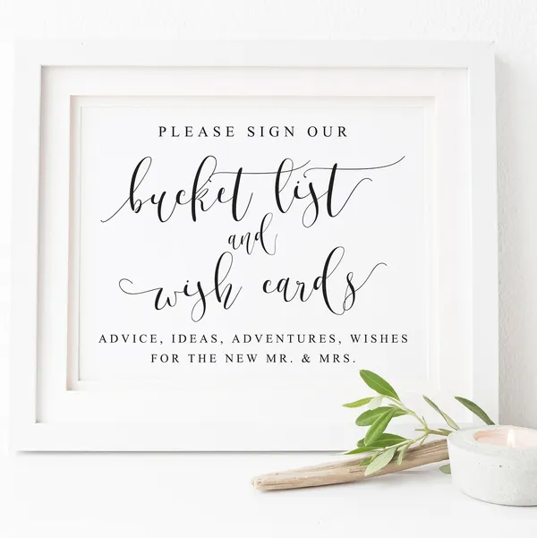 Wedding Bucket List Guest Book Sign, Love Keepsake