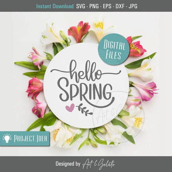 Hello Spring Welcome Sign, Round Door Decor Wall Art Print