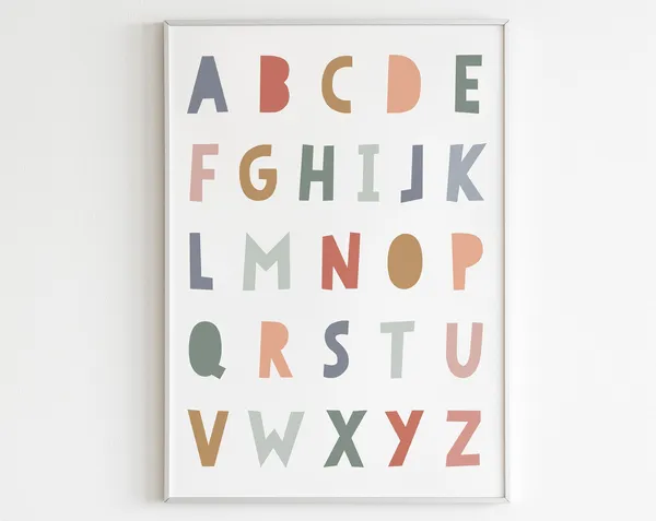 Pastel Boho Alphabet Letters Poster for Kids Room