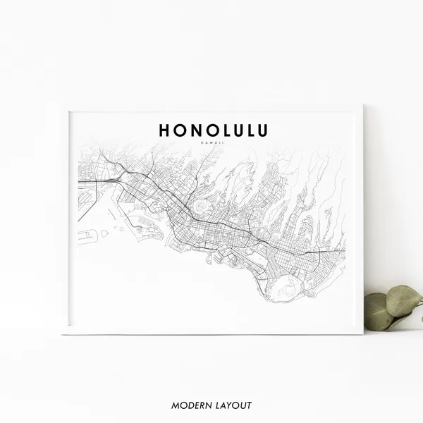 Honolulu Hi Map Art Print, Oahu City Street