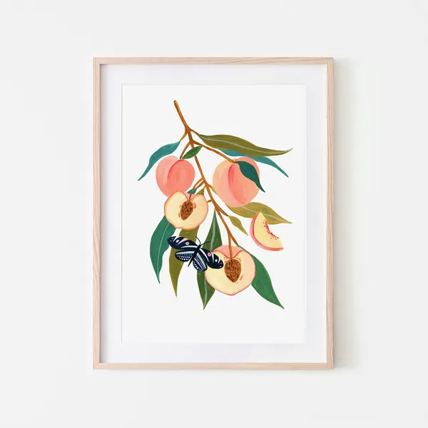 Peach Print Kitchen Decor, Botanical Art Print