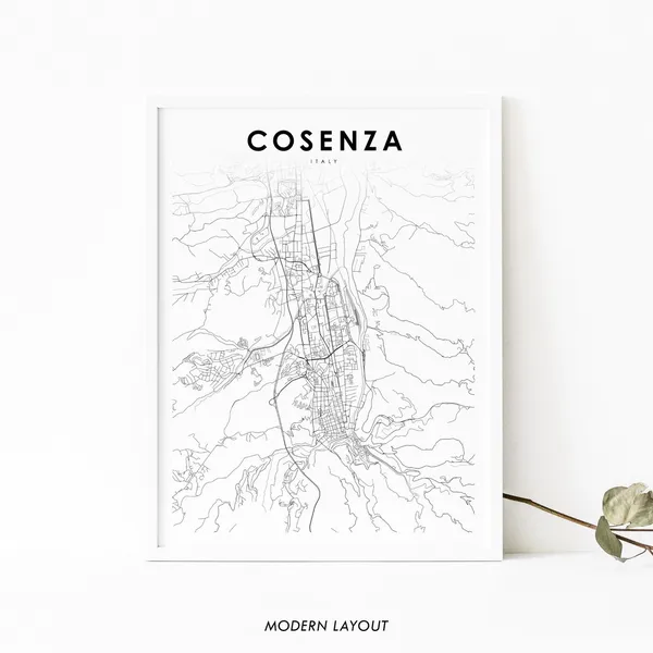 Cosenza Italy Map Art Print, Calabria City Poster