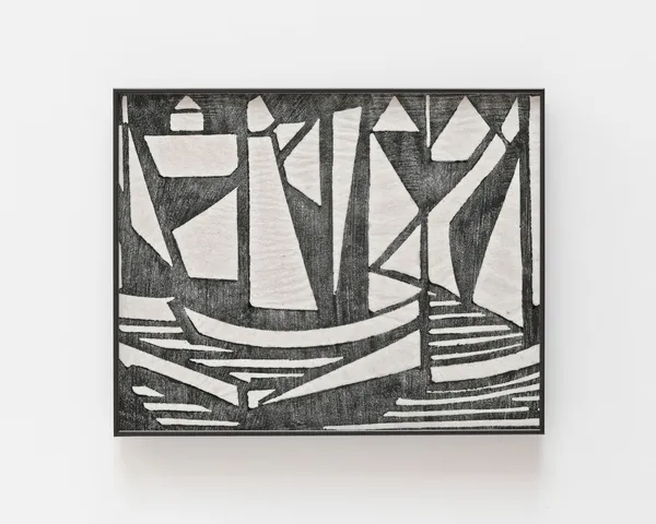 Abstract Beach Linocut Line Art, Vintage Wall Art