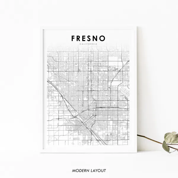 Fresno CA Map Poster, Nursery and Office Decor