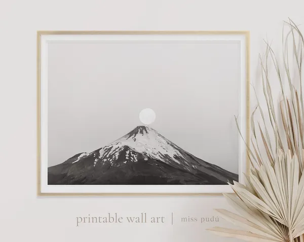 Volcano And The Moon Moonrise Landscape Art Print