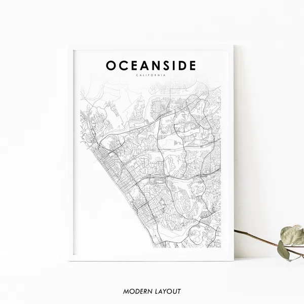 Oceanside CA Map Print, Carlsbad City Road Poster