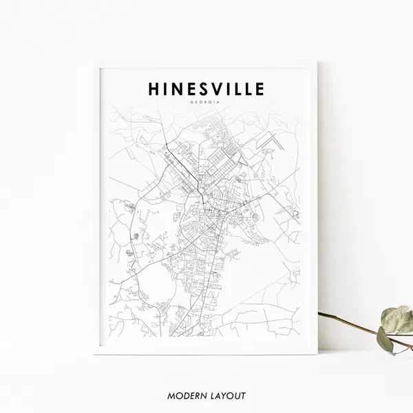 Hinesville, GA Map Print, Georgia Nursery Decor