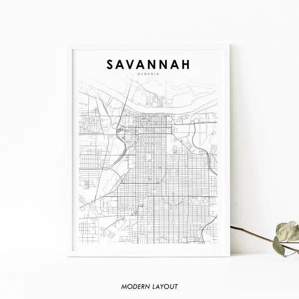 Downtown Savannah GA Map Print, Georgia City Poster