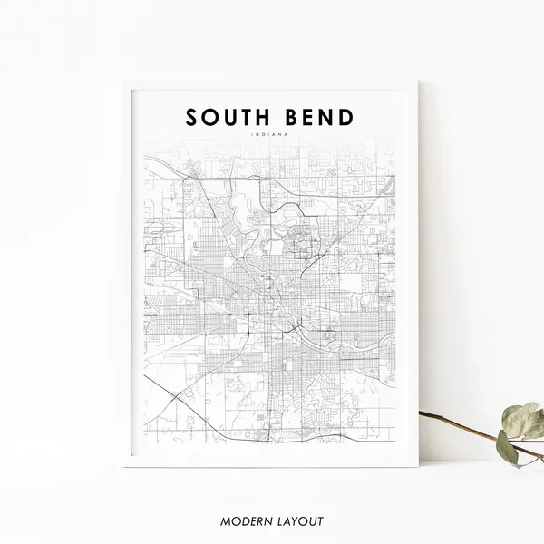 South Bend, Indiana Map Art Poster