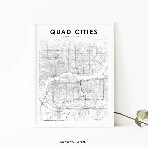 Quad Cities IA IL Map Print, Nursery Room Art Poster