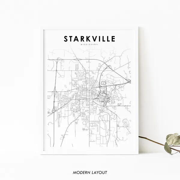 Starkville MS Map Print, Mississippi USA Poster