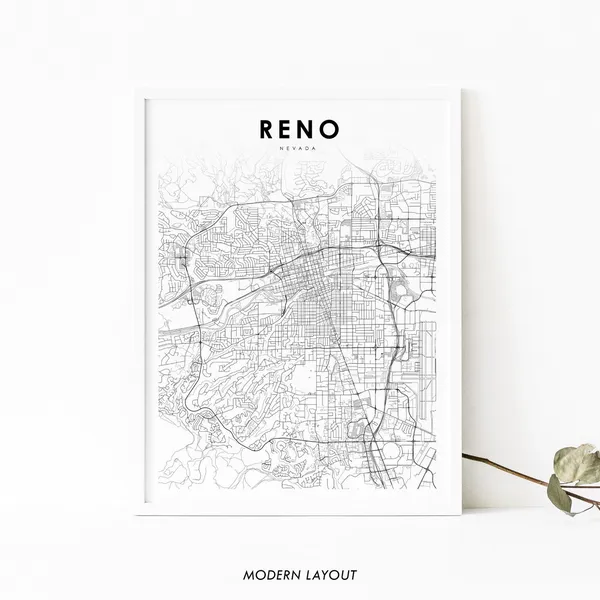 Reno NV Map Print, Nevada Street Map Poster