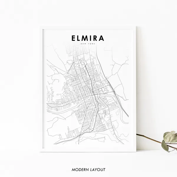 Elmira NY Map Print, New York Nursery Room Decor