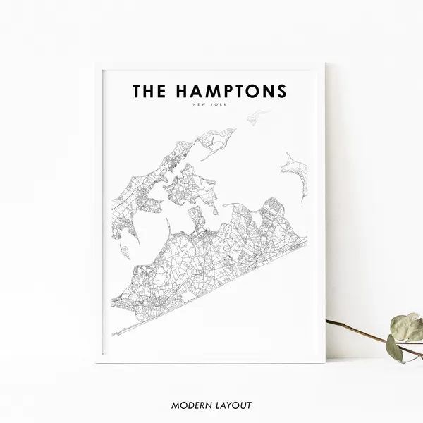 The Hamptons NY Map Poster, Long Island Art