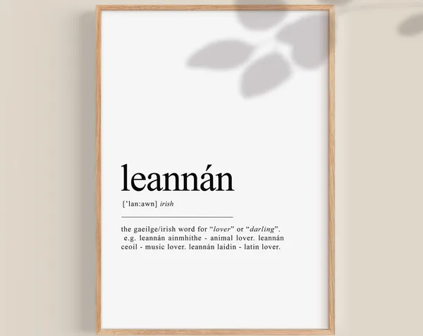 Leannn Irish Definition Art Print, Gaeilge Home Decor