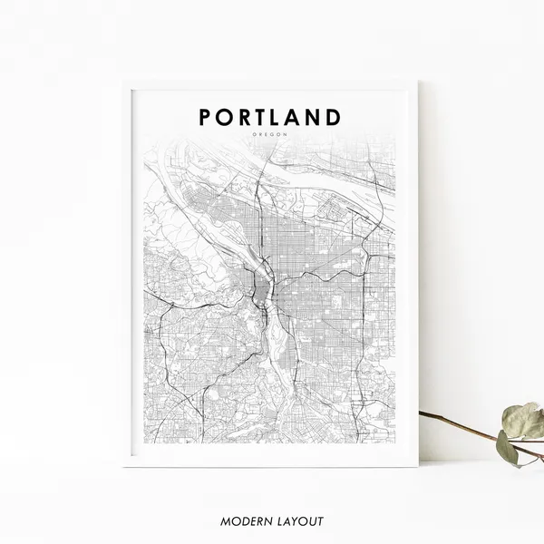 Portland Area Or Map Art Print, Oregon USA