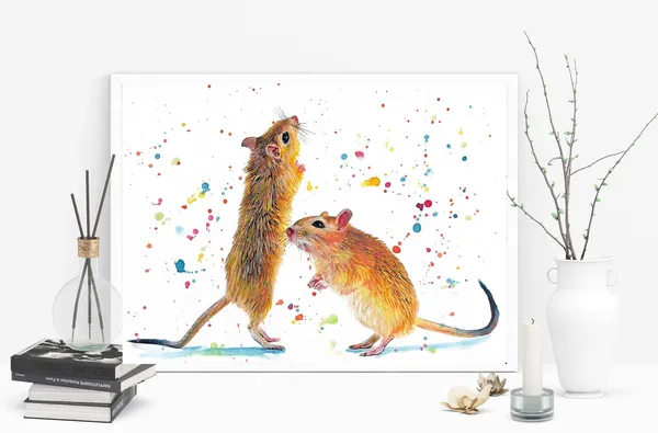 Gerbils Couple Pet Animal Watercolor Art Print