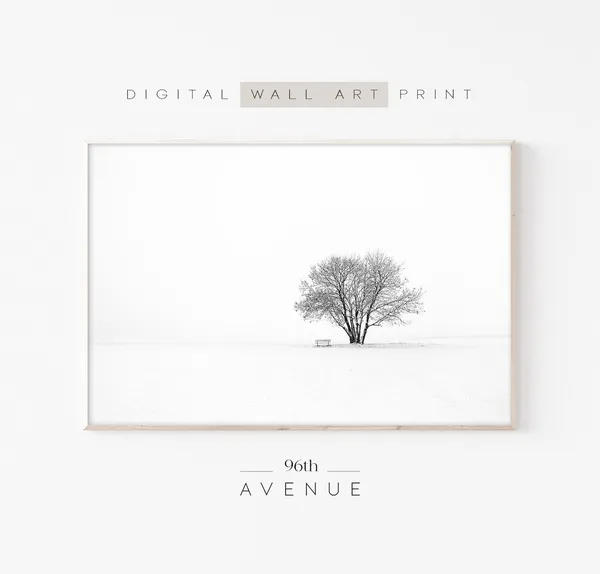 Black And White Tree Art, Minimalist Landscape Print