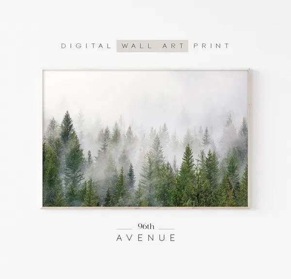 Foggy Forest Photography Poster, Nordic Landscape