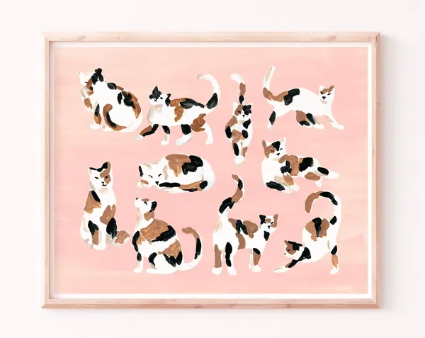 Calico Cat Art Print, Fun Cat Illustration