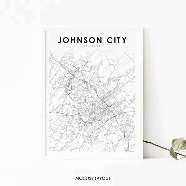 Johnson City TN Map Print, Tennessee USA Travel Poster