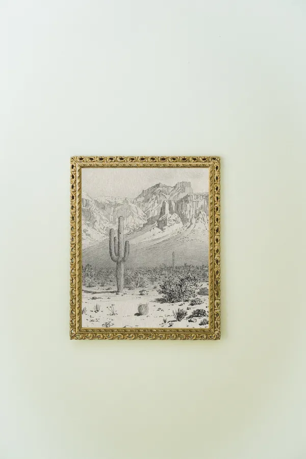 Cactus Mountains Vintage Drawing, Southwestern Art Print
